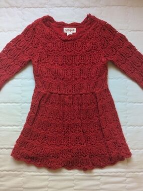 Cat & Jack Red Knit Lace Long Sleeve Dress for Girls